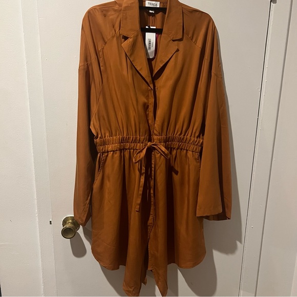 NEW Terea By Andrea Pitter Jacket long duster Adobe L Large Rust Orange coat - Picture 8 of 12